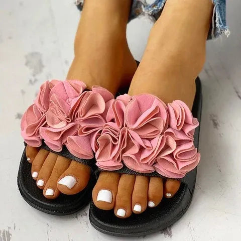 Fashion Ins Slides Slippers for Women Black Pink Red Rose Flower Sandals Summer Outdoor Beach Flat Slipper Sandal