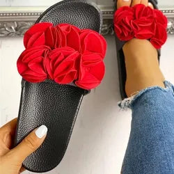 Fashion Ins Slides Slippers for Women Black Pink Red Rose Flower Sandals Summer Outdoor Beach Flat Slipper Sandal