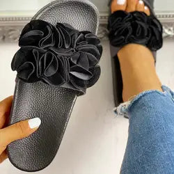 Fashion Ins Slides Slippers for Women Black Pink Red Rose Flower Sandals Summer Outdoor Beach Flat Slipper Sandal