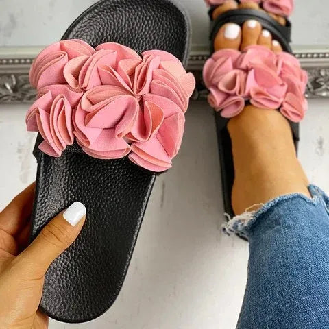 Fashion Ins Slides Slippers for Women Black Pink Red Rose Flower Sandals Summer Outdoor Beach Flat Slipper Sandal