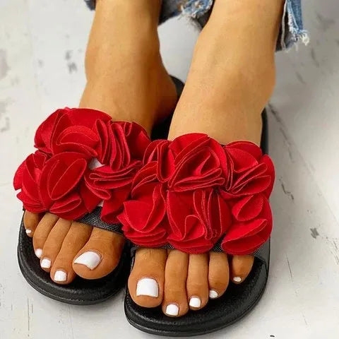 Fashion Ins Slides Slippers for Women Black Pink Red Rose Flower Sandals Summer Outdoor Beach Flat Slipper Sandal