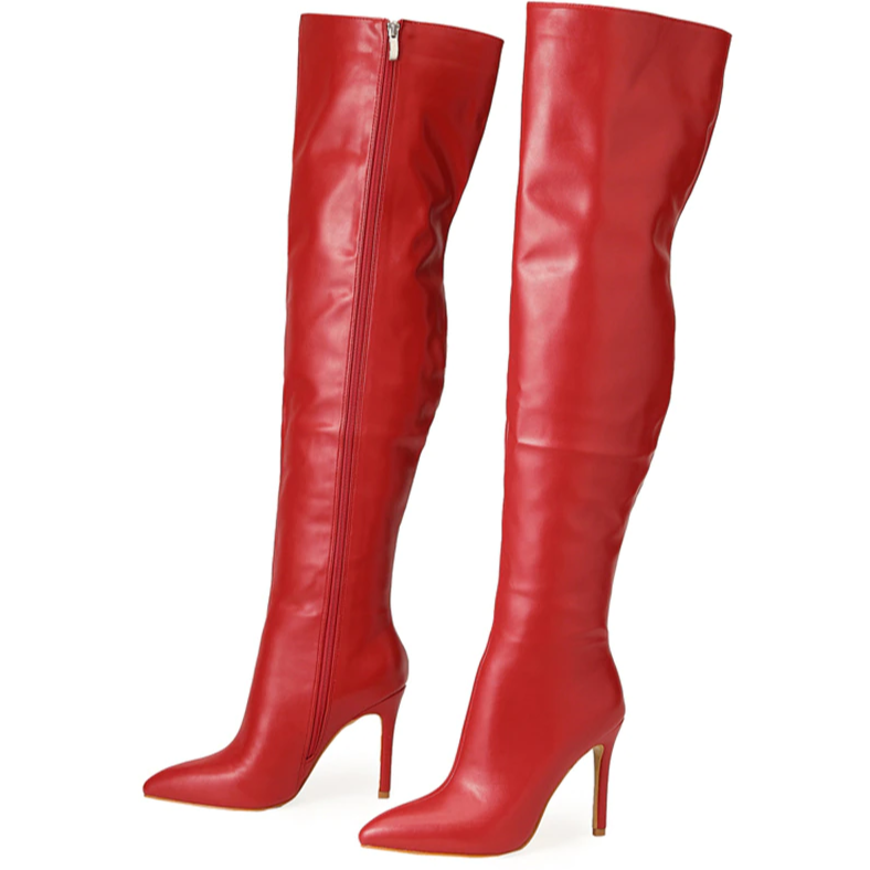 Anne Solid Zip Up Leather Stiletto Boots